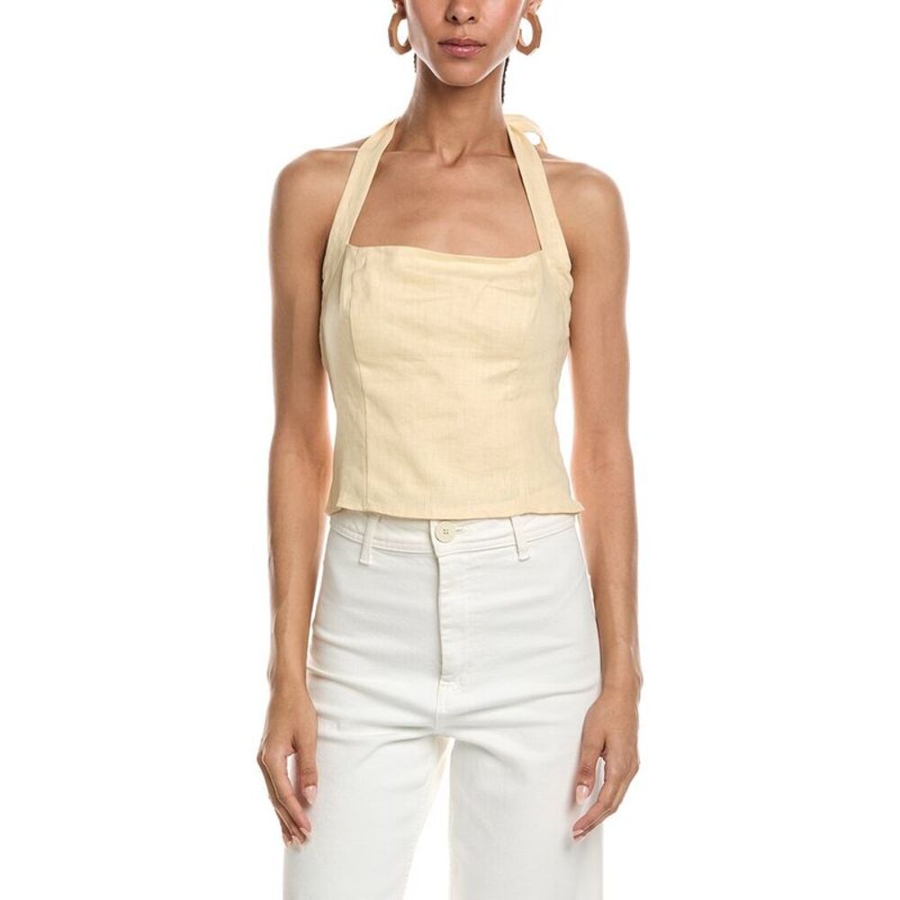 Reveriee Womens  Linen Halter Neck Top, Yellow
